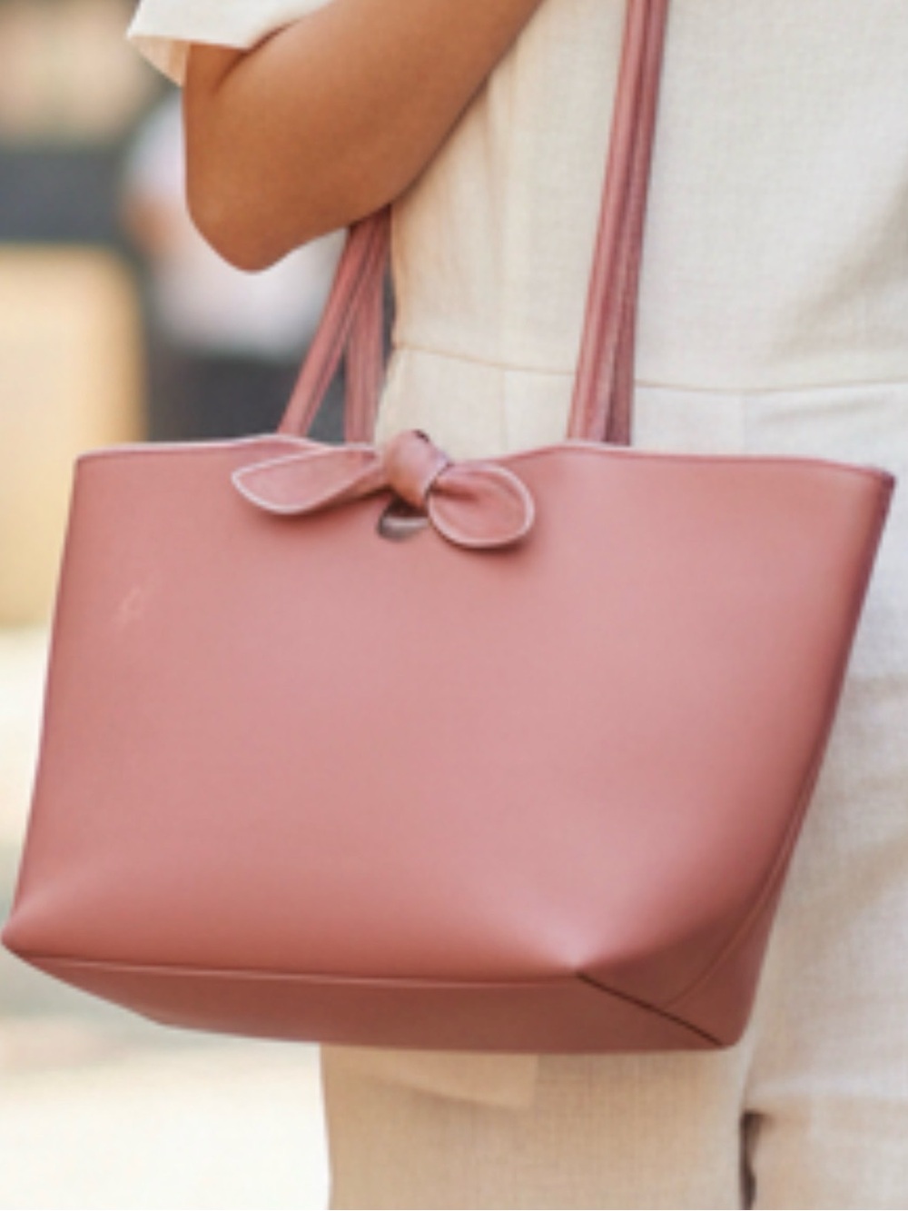 Furla Made in Italy Coral Pink Bow Leather Tote Shoulder Bag